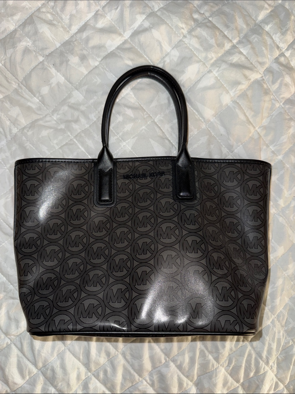 Michael Kors Dark Brown And Black Mk Signature Tote, Jodie - Small